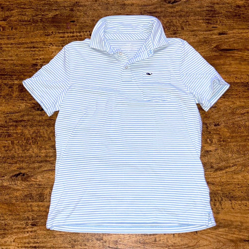 Baby Blue and white striped polo 👕 boys large